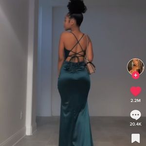 Emerald Satin Ruched Mermaid Dress